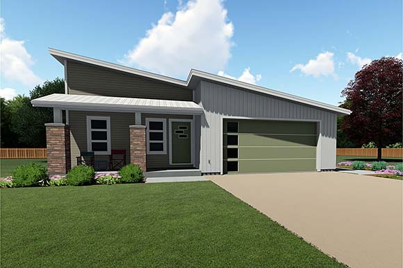 Contemporary, Modern, Ranch House Plan 80567 with 3 Beds, 2 Baths, 2 Car Garage Elevation