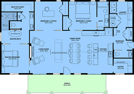 Country, Craftsman, Farmhouse House Plan 80570 with 3 Beds, 3 Baths First Level Plan
