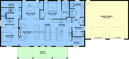 Country, Craftsman, Farmhouse, Ranch House Plan 80571 with 3 Beds, 3 Baths, 2 Car Garage First Level Plan