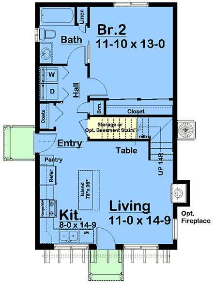 A-Frame, Cabin, Contemporary, Cottage House Plan 80572 with 2 Beds, 2 Baths First Level Plan