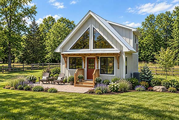 A-Frame, Cabin, Contemporary, Cottage House Plan 80572 with 2 Beds, 2 Baths Elevation