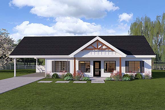 Contemporary, Country, Craftsman, Farmhouse, Ranch House Plan 80573 with 2 Beds, 2 Baths, 1 Car Garage Elevation