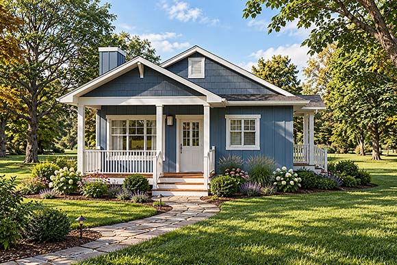 Bungalow, Contemporary, Cottage, Craftsman, Farmhouse, Ranch House Plan 80574 with 1 Beds, 1 Baths Elevation