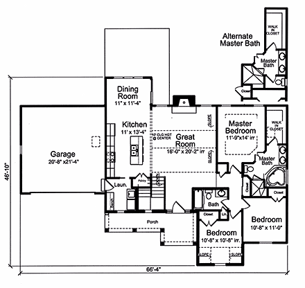 Cottage, Country, Ranch, Traditional House Plan 80606 with 3 Beds, 2 Baths, 2 Car Garage First Level Plan