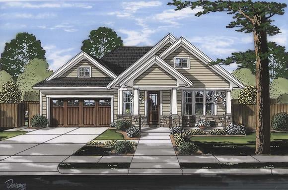 Bungalow, Cottage, Craftsman, Ranch House Plan 80607 with 3 Beds, 2 Baths, 2 Car Garage Elevation