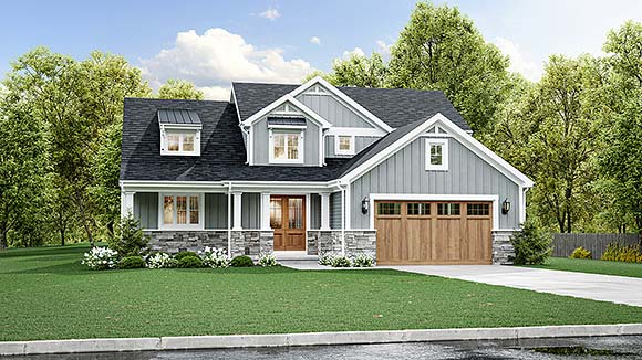 Country, Craftsman, European, Farmhouse House Plan 80608 with 4 Beds, 3 Baths, 2 Car Garage Elevation