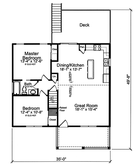 Bungalow, Cabin, Cottage, Country, Ranch, Traditional House Plan 80612 with 2 Beds, 1 Baths First Level Plan