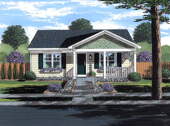 Bungalow, Cabin, Cottage, Country, Ranch, Traditional House Plan 80612 with 2 Beds, 1 Baths Elevation