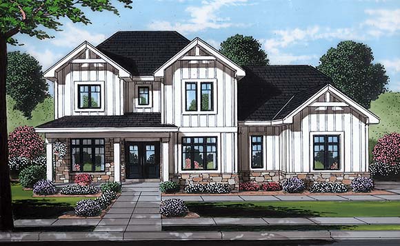 Country, Farmhouse, Traditional House Plan 80614 with 4 Beds, 3 Baths, 3 Car Garage Elevation