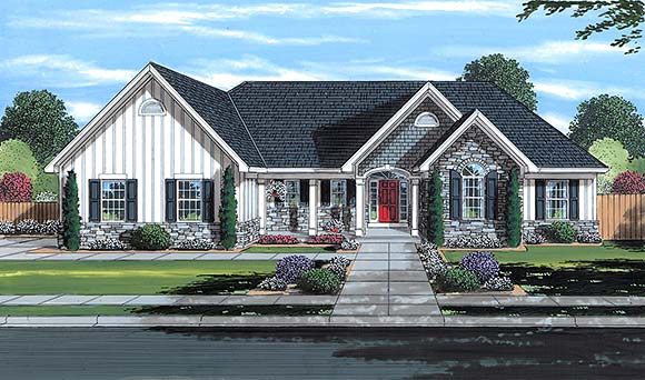 Country, Farmhouse, Ranch, Traditional House Plan 80615 with 3 Beds, 2 Baths, 3 Car Garage Elevation