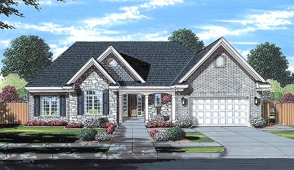 Country, Craftsman, Ranch, Traditional House Plan 80616 with 3 Beds, 3 Baths, 2 Car Garage Elevation