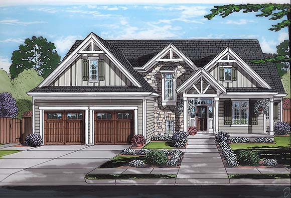 Cottage, Country, Craftsman, European, Farmhouse House Plan 80623 with 3 Beds, 3 Baths, 2 Car Garage Elevation