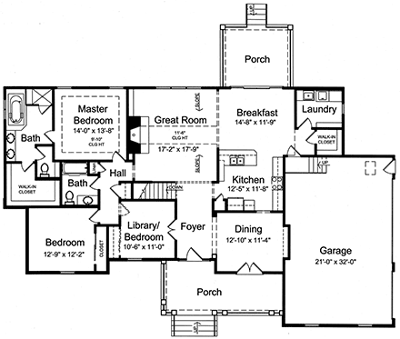 Country, Farmhouse, Ranch, Traditional House Plan 80626 with 3 Beds, 2 Baths, 3 Car Garage First Level Plan