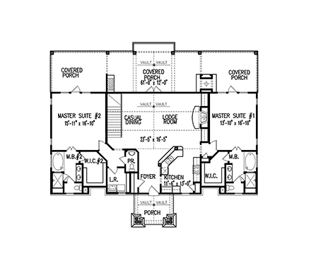 Cabin, Cottage, Country, Traditional House Plan 80700 with 2 Beds, 3 Baths, 3 Car Garage First Level Plan