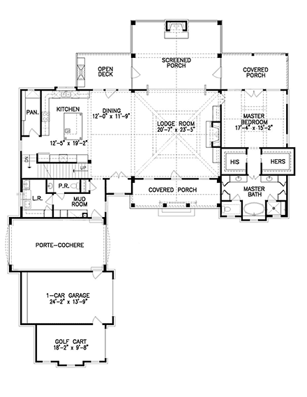 Cabin, Craftsman, Ranch House Plan 80706 with 5 Beds, 6 Baths, 1 Car Garage First Level Plan