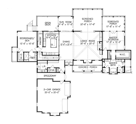 Cabin, Craftsman, Ranch House Plan 80708 with 3 Beds, 4 Baths, 2 Car Garage First Level Plan