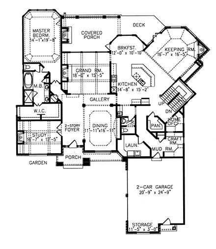 Craftsman, European, French Country, New American House Plan 80709 with 4 Beds, 4 Baths, 2 Car Garage First Level Plan