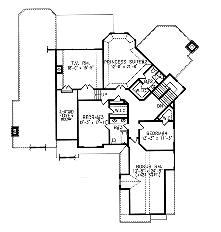 Craftsman, European, French Country, New American House Plan 80709 with 4 Beds, 4 Baths, 2 Car Garage Second Level Plan
