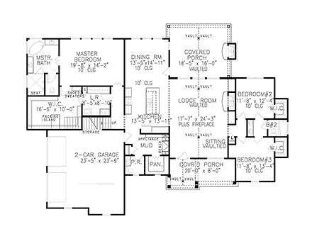 Country, Farmhouse, Ranch, Southern House Plan 80715 with 5 Beds, 4 Baths, 2 Car Garage First Level Plan