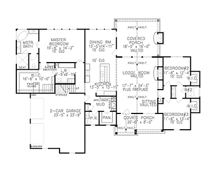 Country, Farmhouse, Southern House Plan 80716 with 6 Beds, 4 Baths, 2 Car Garage First Level Plan
