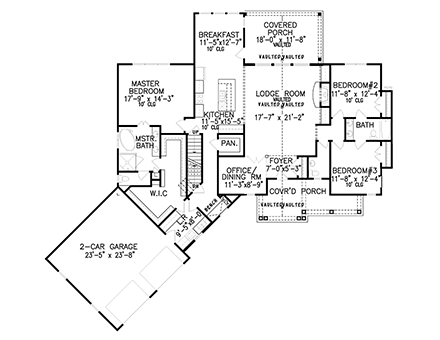 Country, Craftsman House Plan 80717 with 3 Beds, 3 Baths, 2 Car Garage First Level Plan