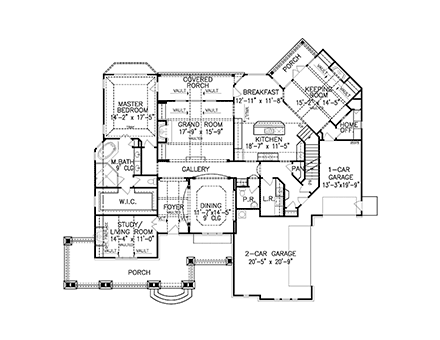 Country, Farmhouse, Southern, Traditional House Plan 80720 with 4 Beds, 4 Baths, 3 Car Garage First Level Plan