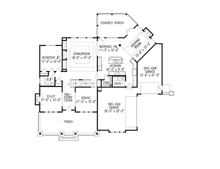 Country, Farmhouse, Southern House Plan 80721 with 5 Beds, 4 Baths, 3 Car Garage First Level Plan
