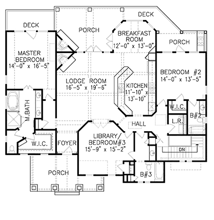 Bungalow, Craftsman House Plan 80722 with 3 Beds, 3 Baths, 2 Car Garage First Level Plan