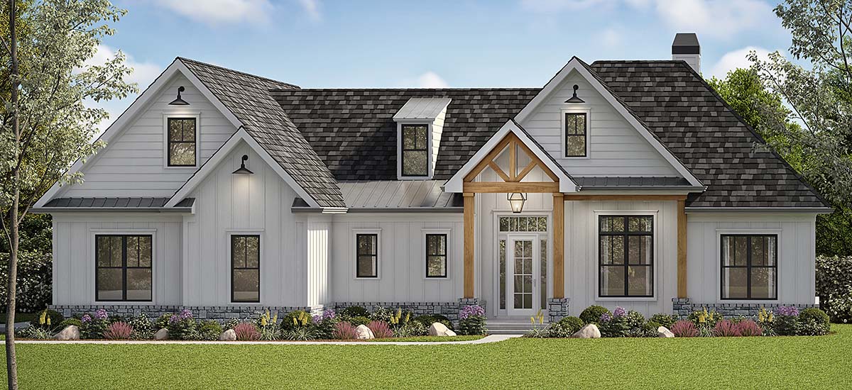 Farmhouse, Ranch, Southern Plan with 2389 Sq. Ft., 3 Bedrooms, 3 Bathrooms, 2 Car Garage Elevation