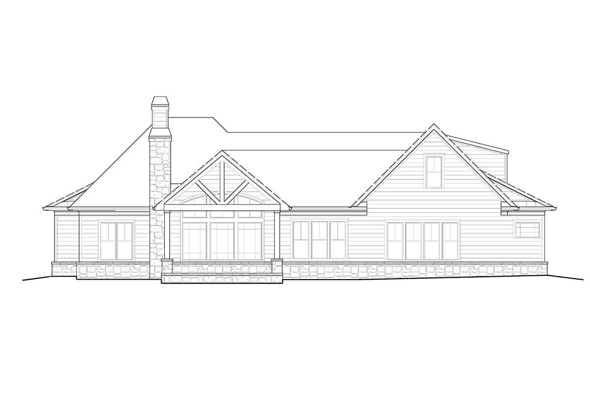 Farmhouse, Ranch, Southern Plan with 2389 Sq. Ft., 3 Bedrooms, 3 Bathrooms, 2 Car Garage Rear Elevation