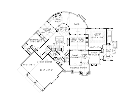 Country, Farmhouse, Southern House Plan 80724 with 3 Beds, 4 Baths, 3 Car Garage First Level Plan