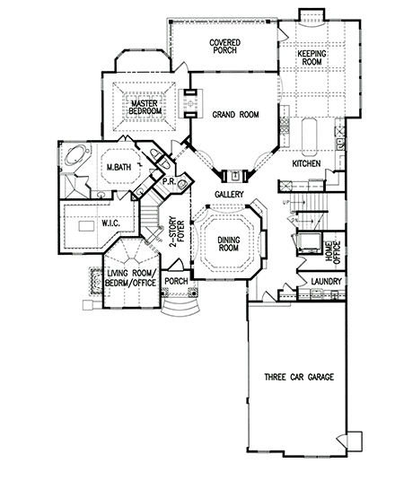French Country, Traditional House Plan 80726 with 3 Beds, 4 Baths, 3 Car Garage First Level Plan