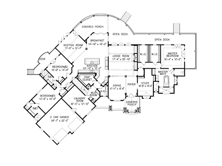 Craftsman, Ranch House Plan 80727 with 4 Beds, 5 Baths, 2 Car Garage First Level Plan
