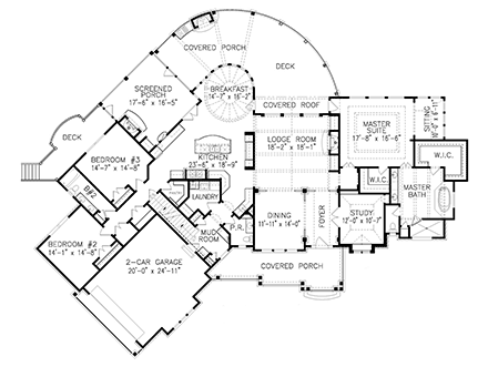 Craftsman, Ranch House Plan 80732 with 4 Beds, 4 Baths, 2 Car Garage First Level Plan