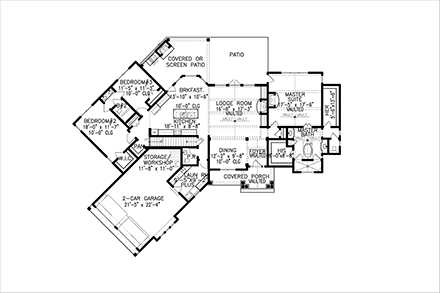 Craftsman, Ranch House Plan 80734 with 3 Beds, 3 Baths, 2 Car Garage First Level Plan