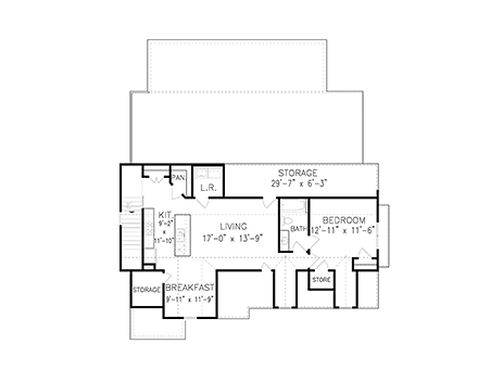 European 3 Car Garage Apartment Plan 80739 with 1 Beds, 2 Baths Second Level Plan