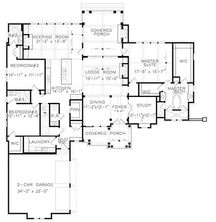 Craftsman, Ranch, Traditional House Plan 80741 with 4 Beds, 5 Baths, 2 Car Garage First Level Plan