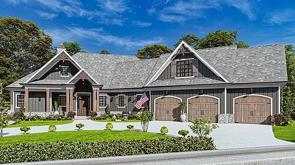 Craftsman, New American House Plan 80745 with 3 Beds, 3 Baths, 3 Car Garage Elevation