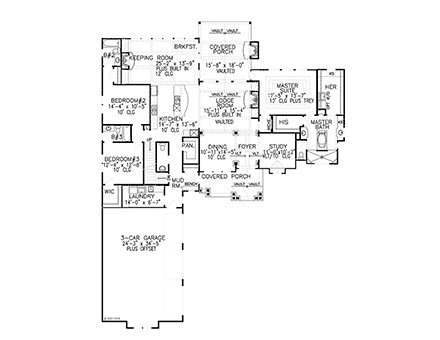 Craftsman House Plan 80746 with 5 Beds, 4 Baths, 3 Car Garage First Level Plan