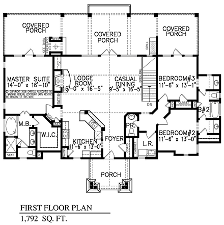 Ranch House Plan 80751 with 3 Beds, 3 Baths First Level Plan
