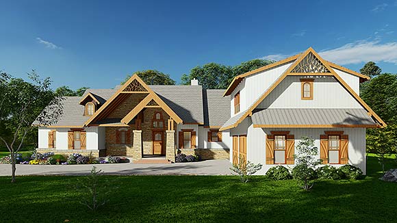 Country, Craftsman, Farmhouse, Ranch, Southern, Traditional House Plan 80752 with 5 Beds, 4 Baths, 2 Car Garage Elevation