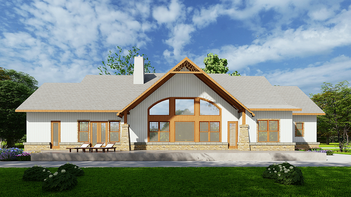 Country, Craftsman, Farmhouse, Ranch, Southern, Traditional Plan with 2940 Sq. Ft., 5 Bedrooms, 4 Bathrooms, 2 Car Garage Rear Elevation