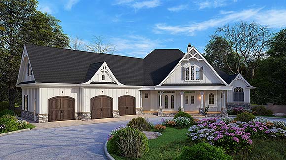 Country, Craftsman, Farmhouse, Southern, Traditional House Plan 80754 with 3 Beds, 4 Baths, 3 Car Garage Elevation