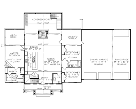 Barndominium, Craftsman, Farmhouse House Plan 80755 with 3 Beds, 3 Baths, 3 Car Garage First Level Plan
