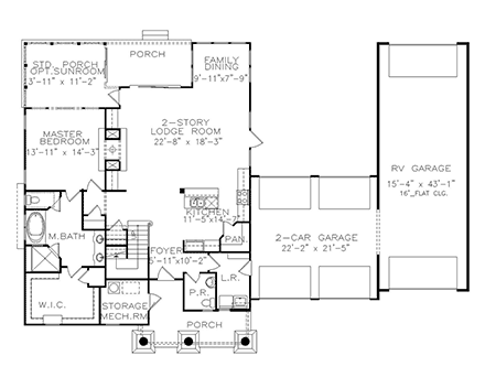 Country, Craftsman, Farmhouse House Plan 80756 with 3 Beds, 4 Baths, 2 Car Garage First Level Plan