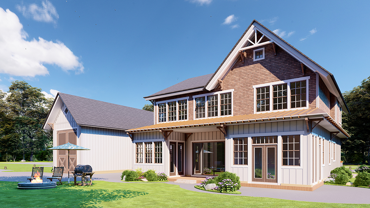 Country, Craftsman, Farmhouse Plan with 2402 Sq. Ft., 3 Bedrooms, 4 Bathrooms, 2 Car Garage Rear Elevation
