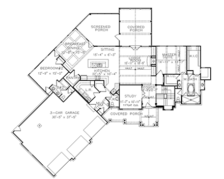 Craftsman, Farmhouse House Plan 80757 with 4 Beds, 5 Baths, 3 Car Garage First Level Plan