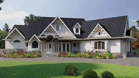 Craftsman, Ranch, Southern, Traditional House Plan 80758 with 3 Beds, 4 Baths, 3 Car Garage Elevation