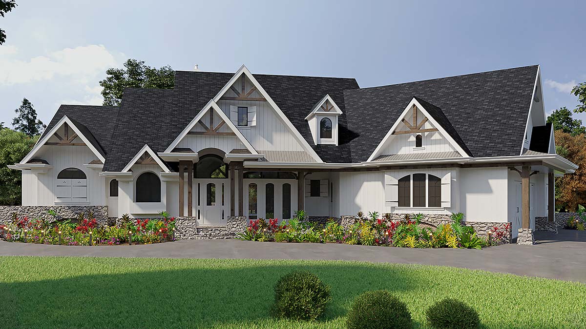 Craftsman, Ranch, Southern, Traditional Plan with 3743 Sq. Ft., 3 Bedrooms, 4 Bathrooms, 3 Car Garage Elevation