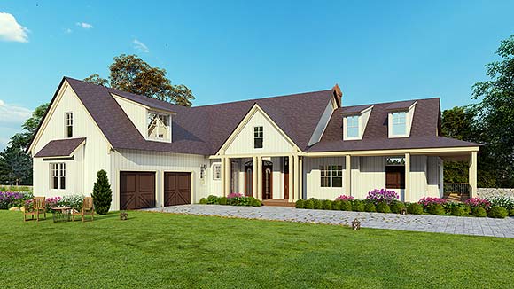 Country, Craftsman, Farmhouse, Southern, Traditional House Plan 80759, 2 Car Garage Elevation